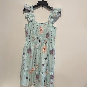 SHEIN Light Blue Floral Dress with Ruffle Sleeves